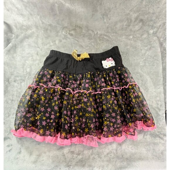 Hello Kitty Skirt Girl's Large 10/12 black, pink and gold ruffled skirt - Picture 7 of 8